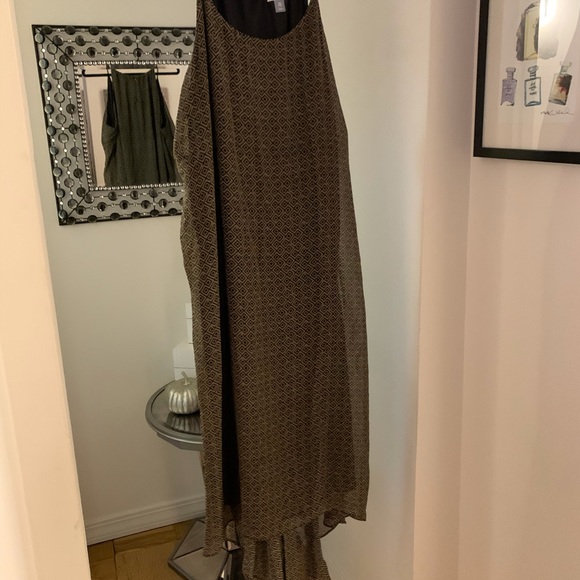 Olive and black print high-low halter dress - Picture 1 of 2